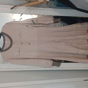 Beige Sweater Dress with Striped Accents